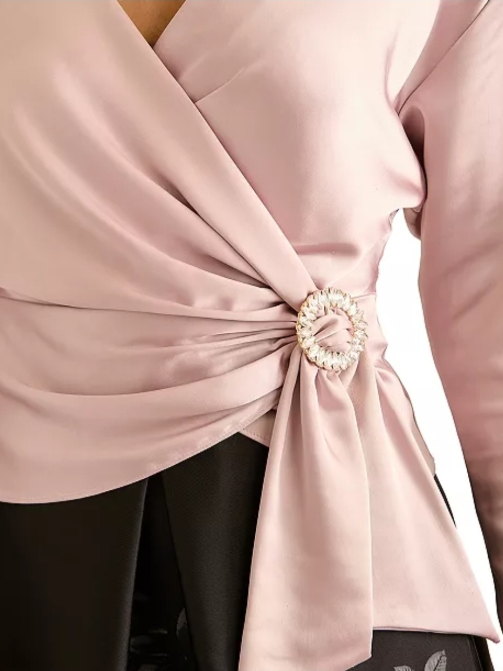 Muse Blush Pink Wrap Blouse with Decorative Ring